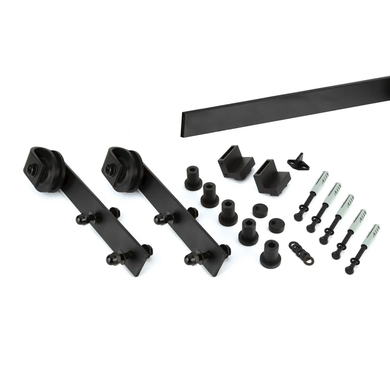 Ferrure noire de 2 mètres sans amortisseur pour porte coulissante extérieure en bois type grange