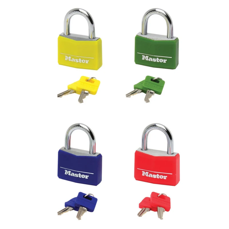 40mm wide covered solid aluminum body padlock; assorted colours