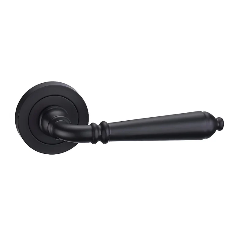 Poignée avec rosace ronde noire de style rustique modèle Tolède pour portes intérieures