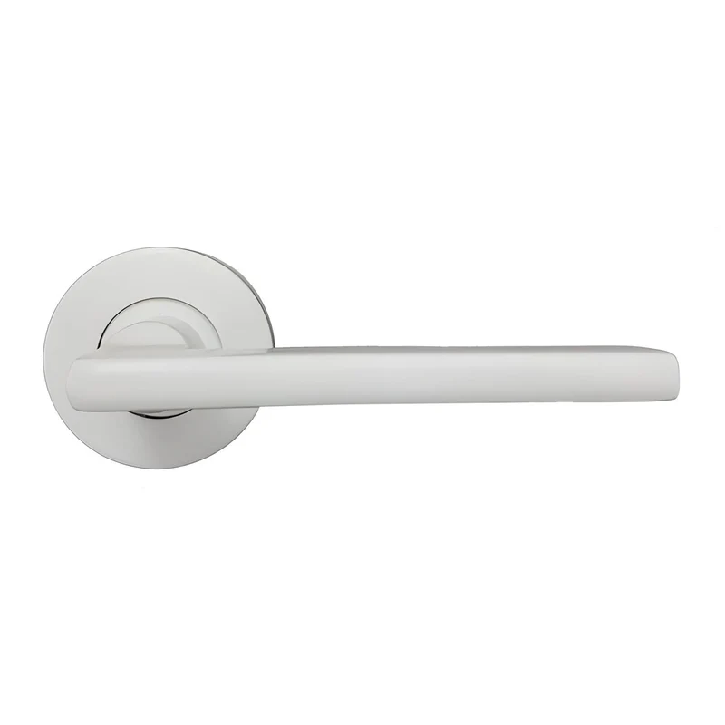 Poignée de porte aluminium sur rosace ronde, finition blanc
