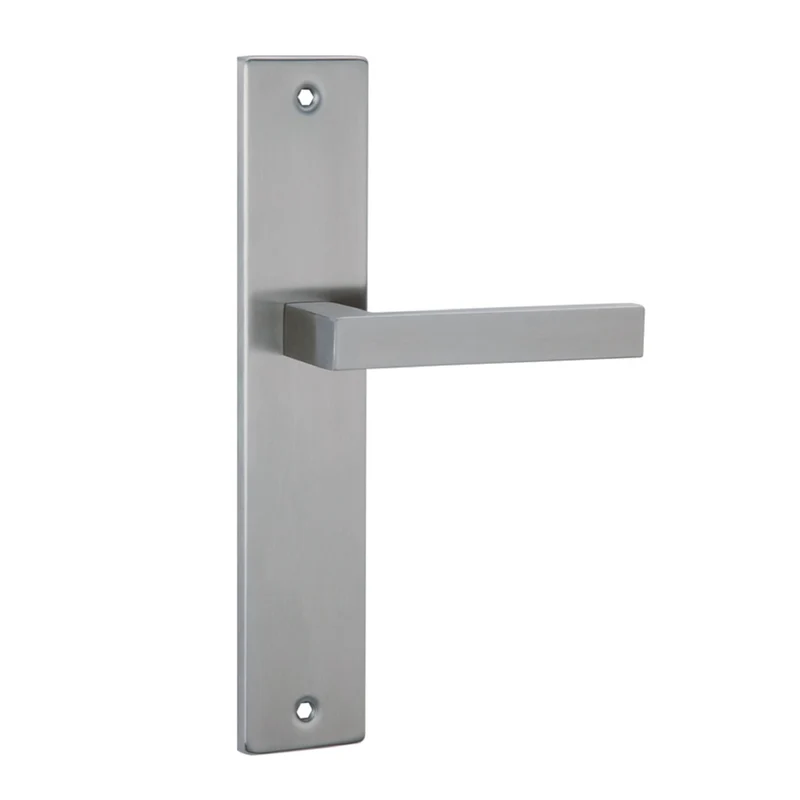 Béquille modèle '8003' avec rosace de clé 85 et plaque rectangulaire en inox pour portes