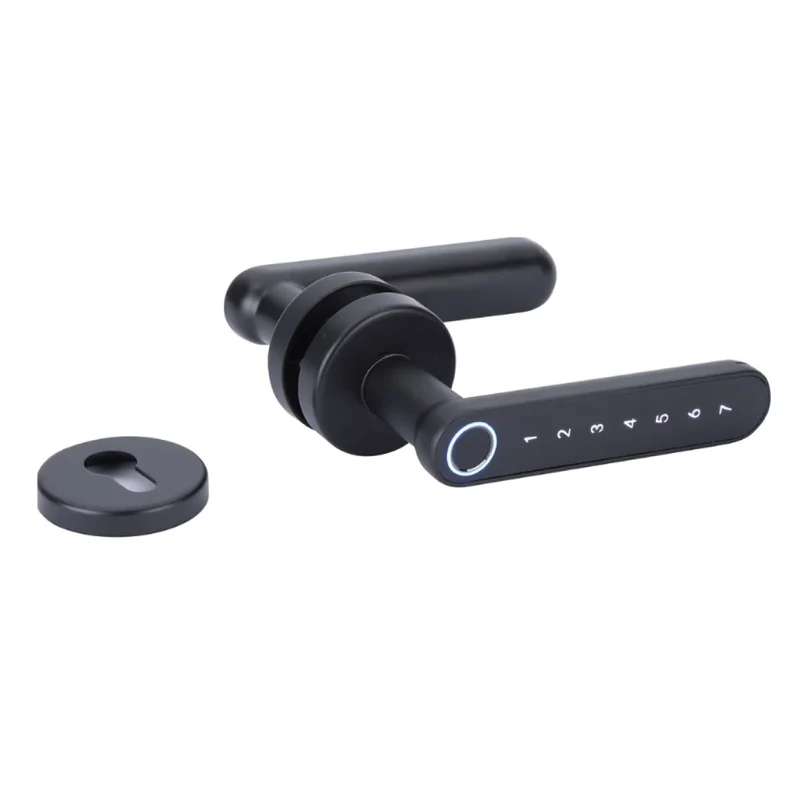 Poignée électronique avec rosace ronde finition noire avec empreinte digitale, code PIN et Bluetooth