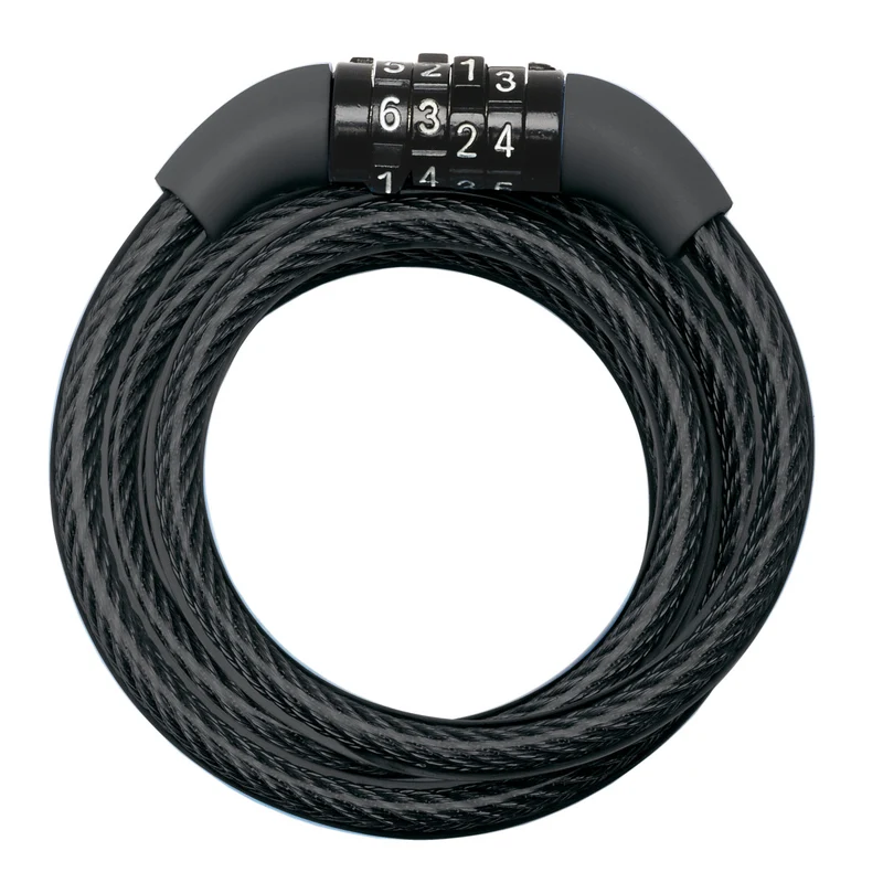 1,2m long x 8mm diameter fixed combination cable lock; black