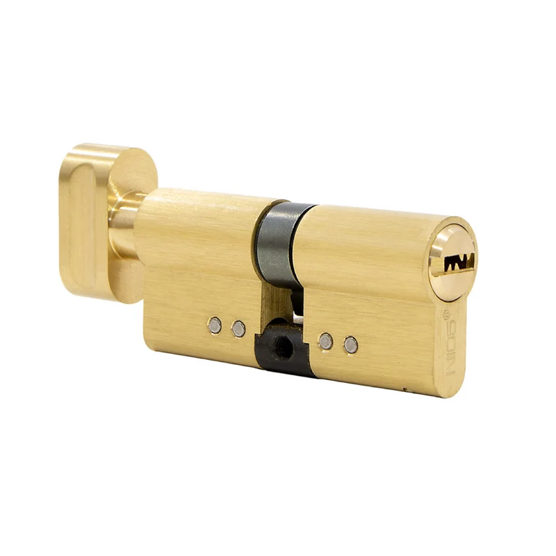 Cylindre 30x30 laitonné haute sécurité avec bouton pour portes