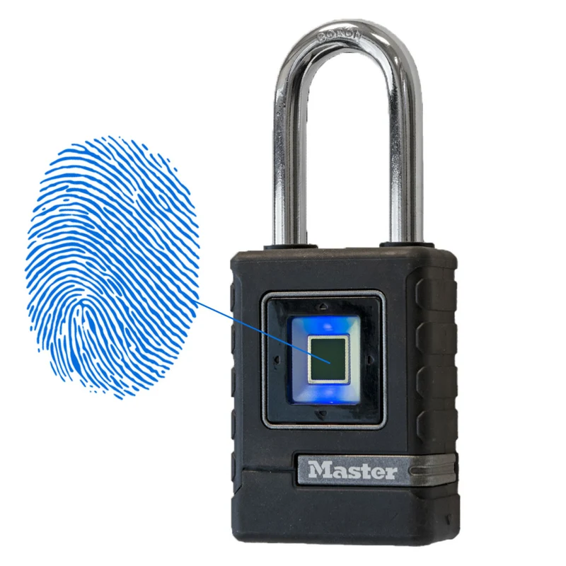 MASTER LOCK Heavy Duty Biometric Padlock [Weatherproof] [Fingerprint Lock and Back-Up Directional Lock] [Long Shackle] 4901EURDLHCC - Ideal for outdoor applications