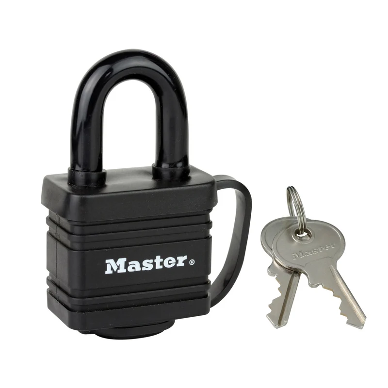 40mm wide covered laminated steel pin tumbler padlock; black