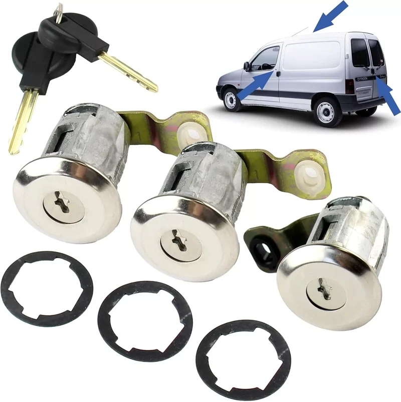 3 Barillets de Serrure Portes PEUGEOT PARTNER CITROËN BERLINGO XSARA PICASSO Avant et Arrière avec 2 clés