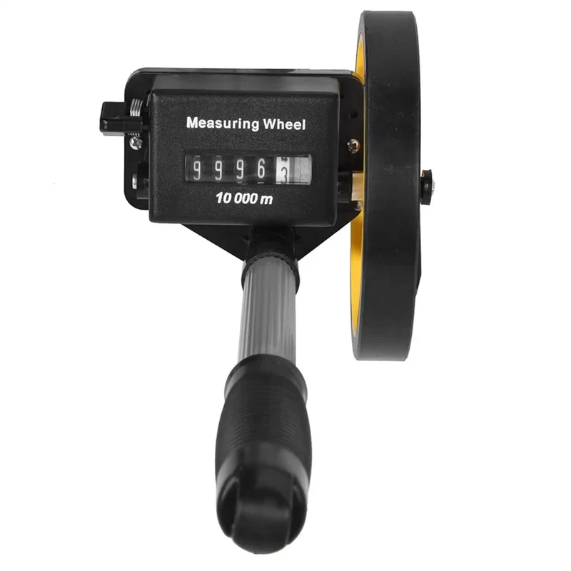 No Sweat Distance Measuring Wheel With Telescopic Handle Foldable Frame Measures Up To 9999 Point Nine Meters Smooth TPR Rollers Heavy Duty Aluminum Build A Straight Shooter For Sidewalk Surveys And Yard Mapping