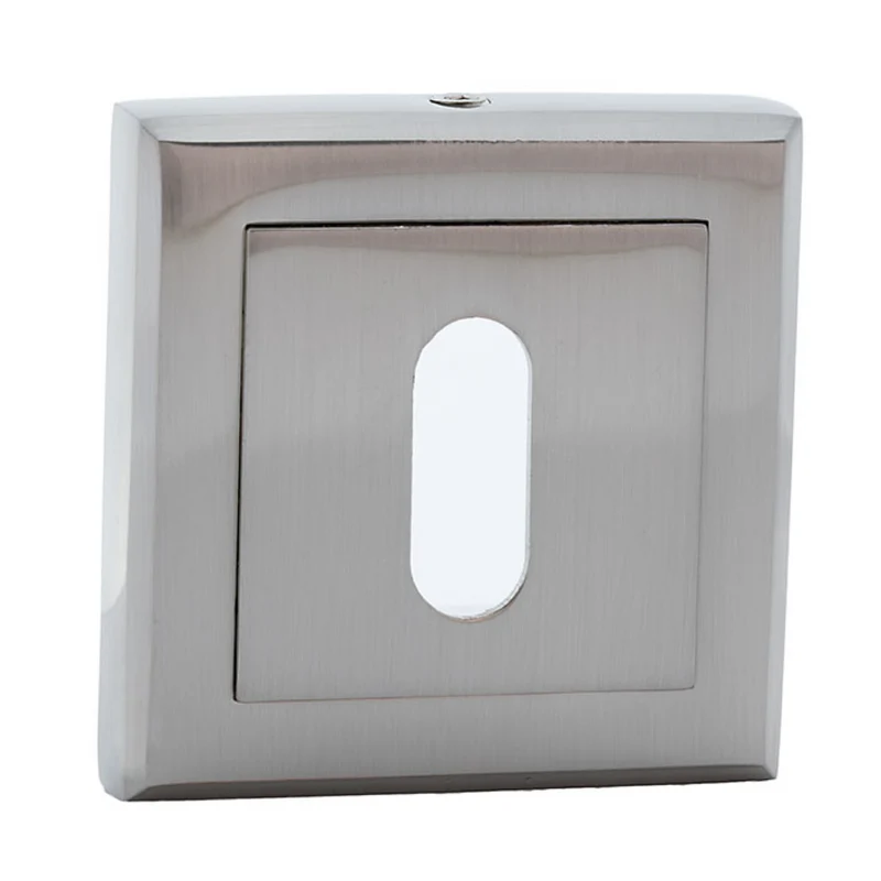 Gâche à têtière rectangulaire et à embout ovale en nickel satiné, avec angles arrondis