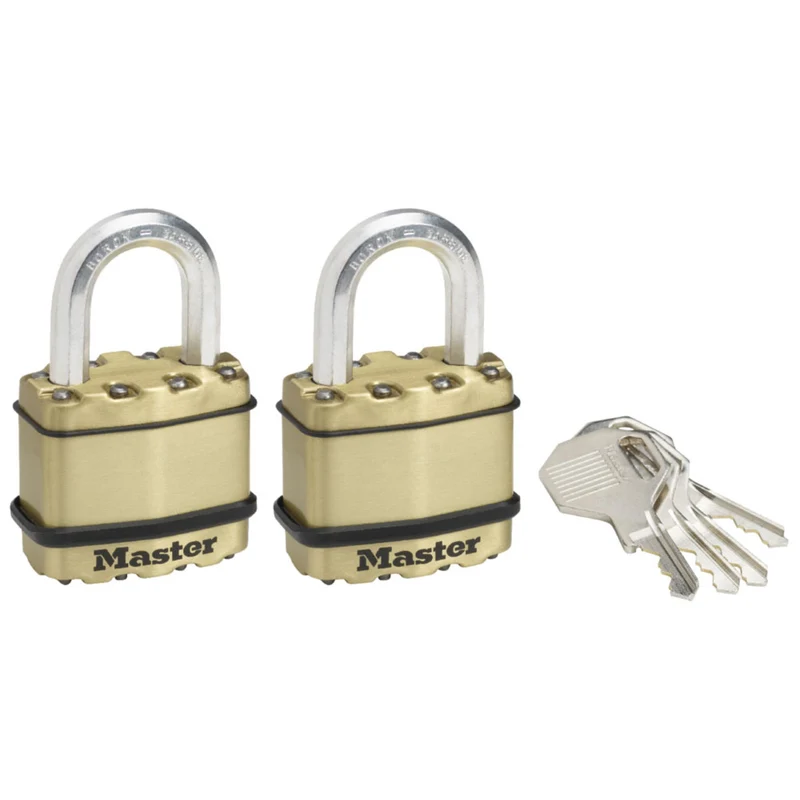 45mm wide Excell® laminated steel padlock; brass finish; 2 pack