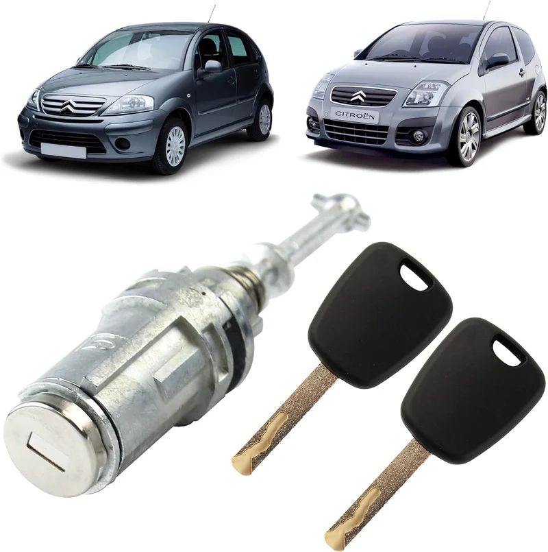 Barillet serrure de porte Avant Gauche compatible avec Citroën C2 C3 (2002-2010) avec 2 clés