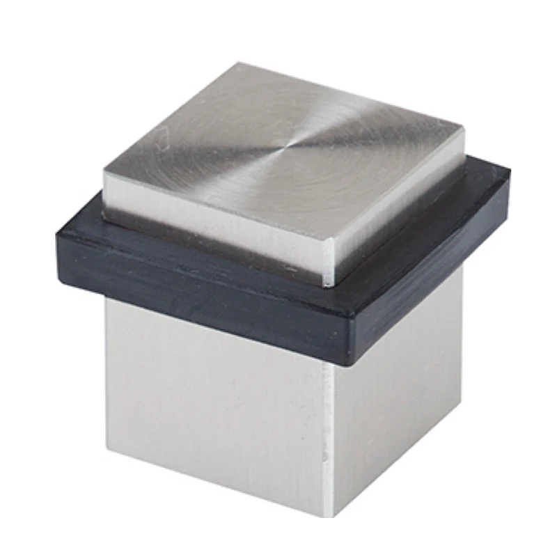 Butoir de porte carré en acier inoxydable avec caoutchouc noir côté 25 mm