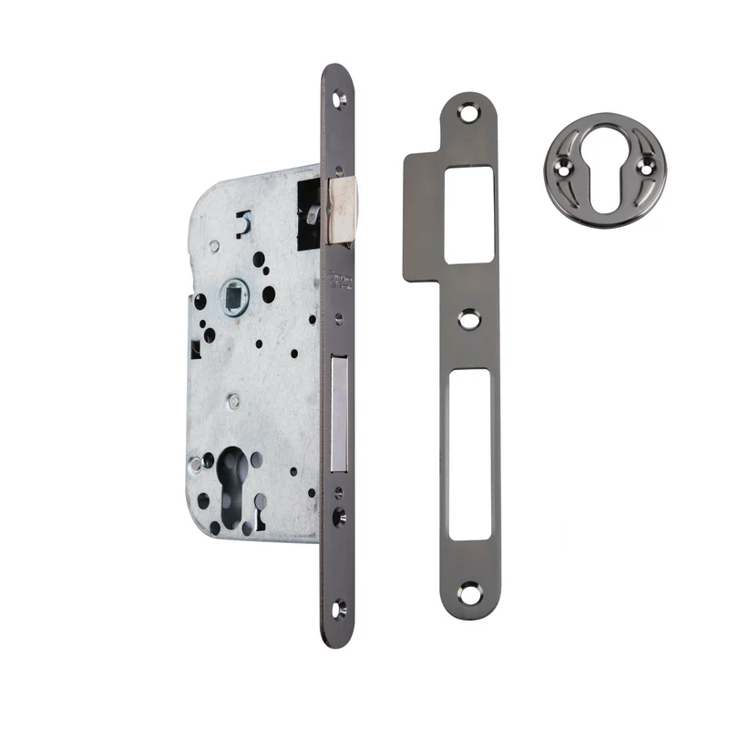 Serrure à encastrer de 70 avec têtière arrondie finition graphite