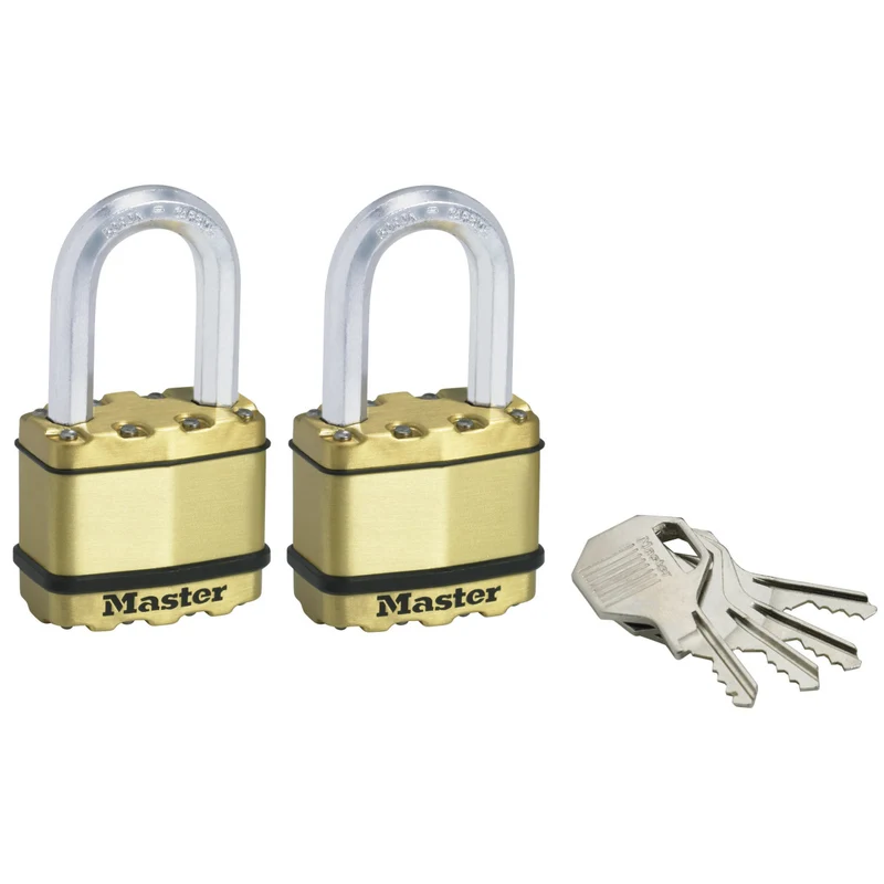 52mm wide Excell® laminated steel padlock with 38mm long shackle; brass finish; 2 pack