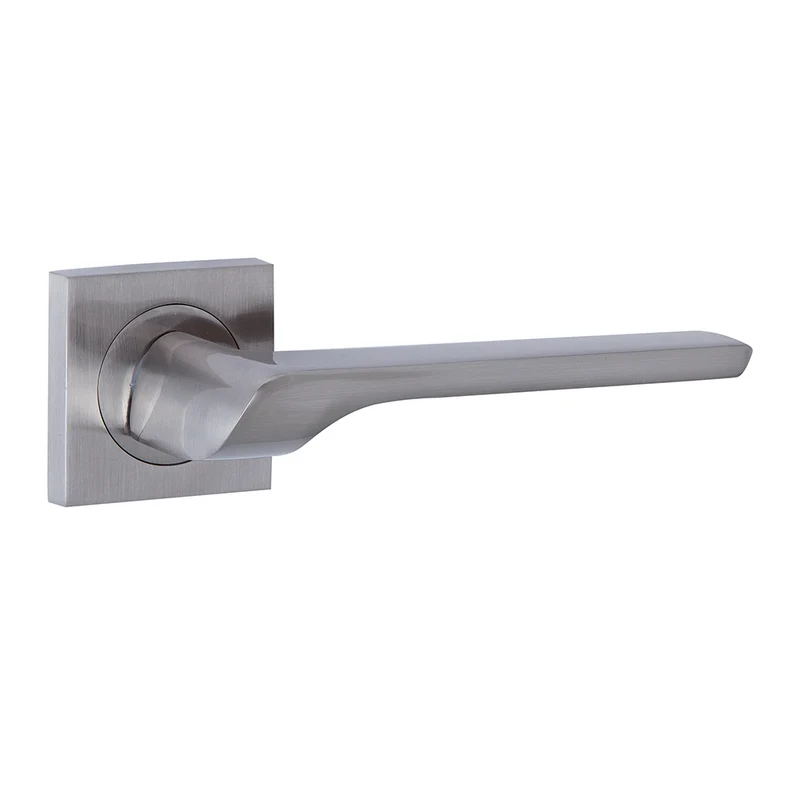 Poignée de porte '559' en aluminium sur rosace carrée, finition nickel satiné