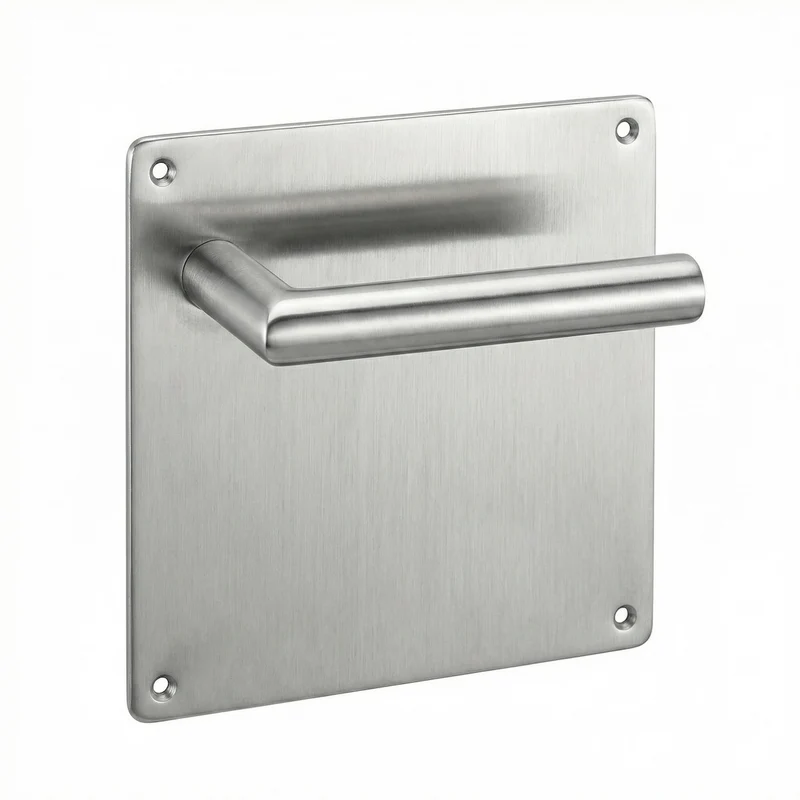 Poignée de porte modèle "503" sur plaque carrée 170 mm en acier inoxydable
