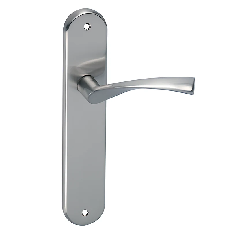 Poignée modèle '130A' vague avec plaque ovale en aluminium pour portes en finition nickel satiné
