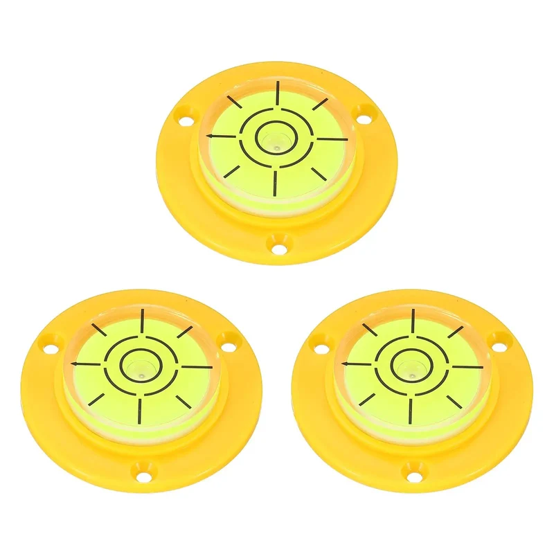 3-Piece Round Bubble Level Set With 48.9 MM Diameter, Hella Precise Spirit Levels Featuring Easy Screw Mounts For Equipment And Workbenches, Durable Build With Crack-Resistant Yellow Green Bubbles