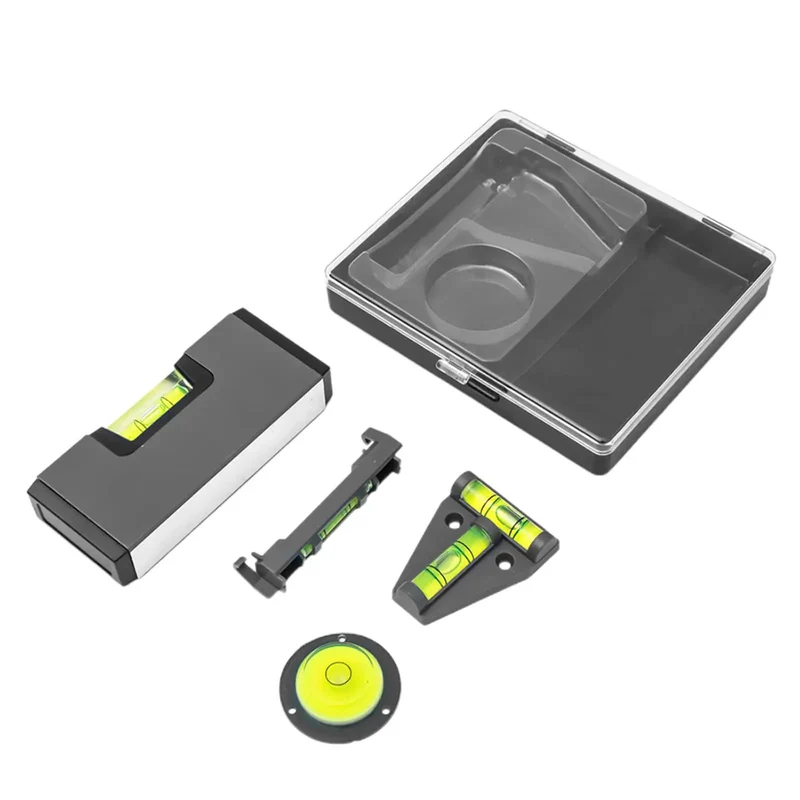 Job Site Ready Four Piece Spirit Level Kit Features Compact Storage Box And Pocket T String Plus Circular Bubbles For Slick Rock Solid Levelling On Any Smooth Diy Project