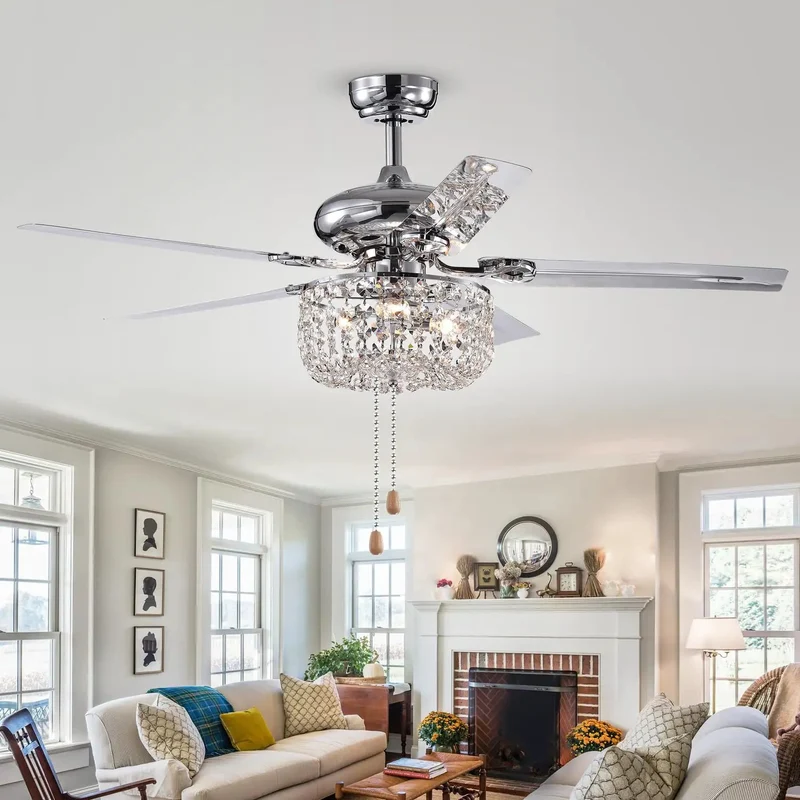 Silver Campbell 42-Inch Ceiling Fan With Crystal Light Fixtures And Reversible Motor Delivers Smooth Airflow And Elegant Design Making It A Total Glow Up For Any Living Space Or Bedroom