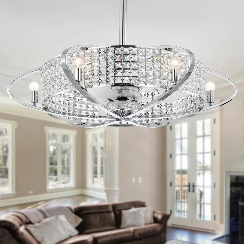 33 Inch Elegant Fandelier With Sparkling Crystal Accents And Wireless Remote Control Ceiling Fan For Slick Room Vibes And Super Chill Breezes Year Round