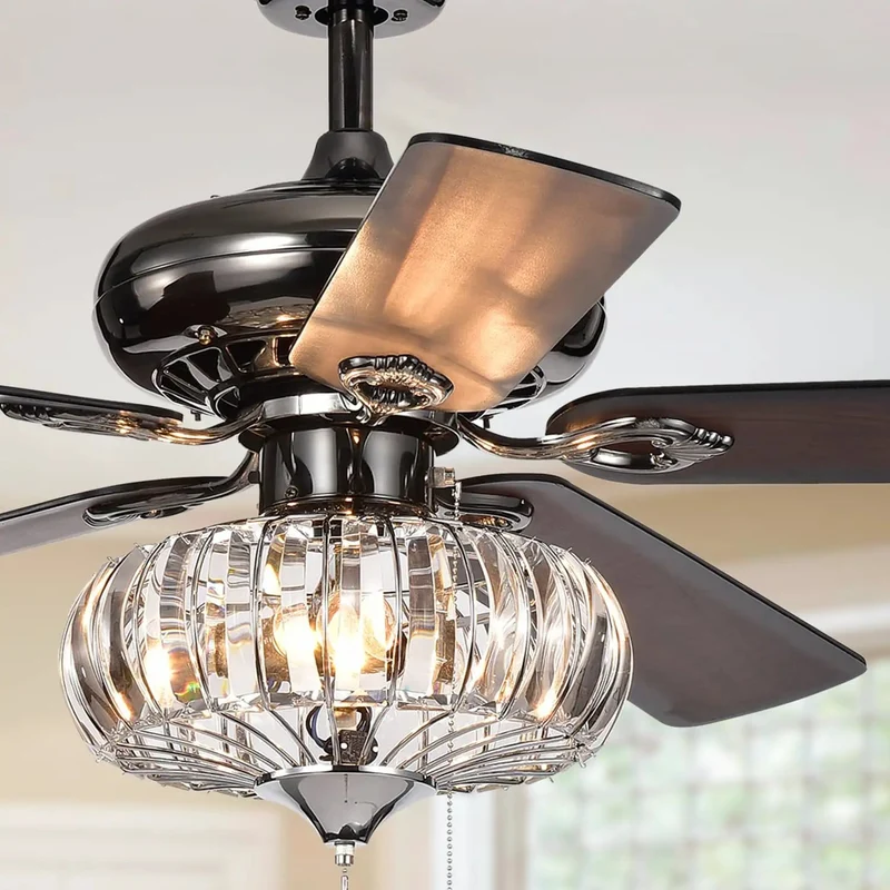 52 Inch Ceiling Fan With Crystal Bowl Lamp And Pear Black Finish To Chill Out In Style While Delivering Smooth Airflow And Keeping Room Vibes Fresh All Day Long