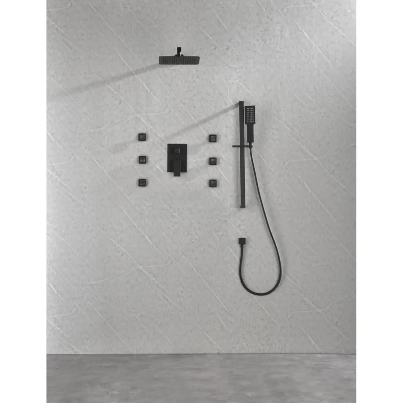 Top Shelf Matte Black Wall Mounted Shower System With Six Heavy Duty Body Sprays And Ergonomic Hand Shower For Hassle Free Bathroom Upgrades That Bring Serious Spa Vibes To Your Space