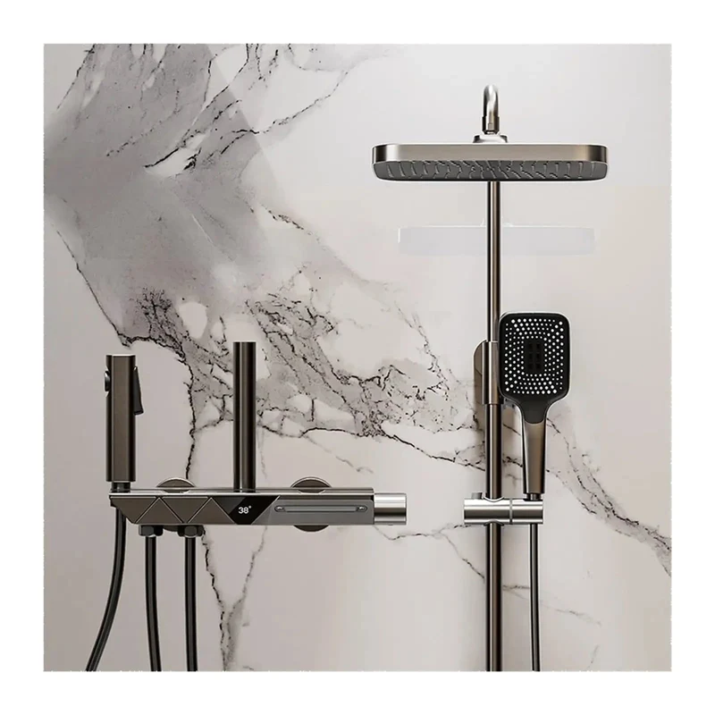 Top Shelf Digital Shower System Featuring Slick Thermostatic Temperature Controls And Crisp Led Display Panel Premium All Copper Valve With Hassle Free Operation And Multi Jet Rainfall Handheld Combo For Modern Baths