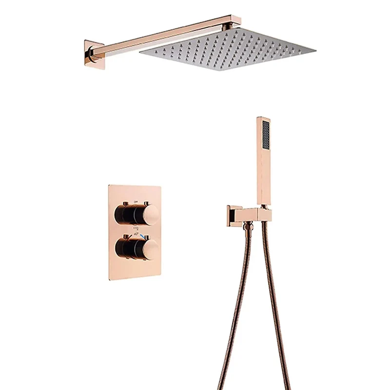 10 Inch Ultra Thin Rose Gold Shower Set With Heavy Duty High Pressure Rain Head And Handheld Sprayer Luxury Solid Brass Bathroom Mixer For An Insane Home Glow Up And Flawless Aesthetic
