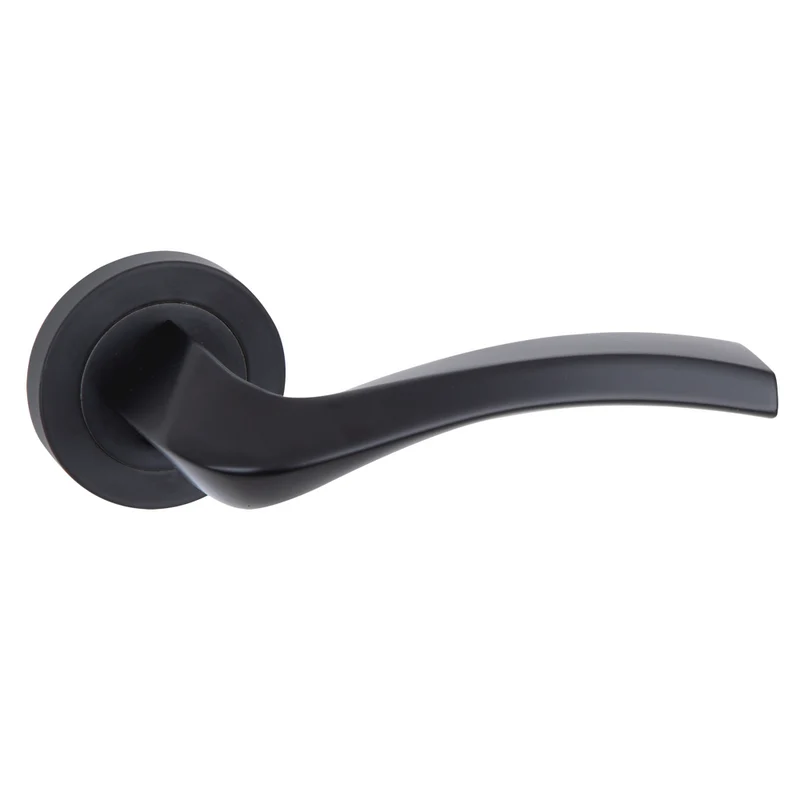 Poignée en aluminium modèle 1027 avec rosace ronde finition noire pour portes