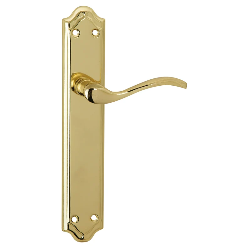 Poignée de porte modèle LOREA PB sur plaque en aluminium doré brillant