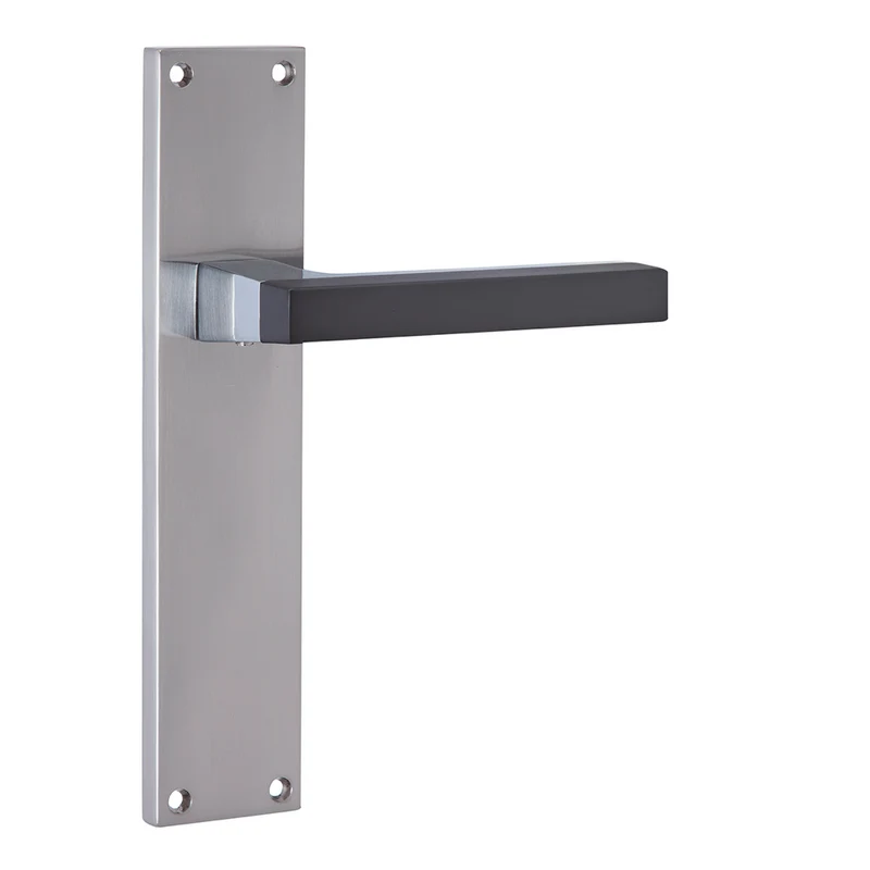 Poignée de porte modèle '848' en zamak avec plaque rectangulaire, finition bicolore graphite