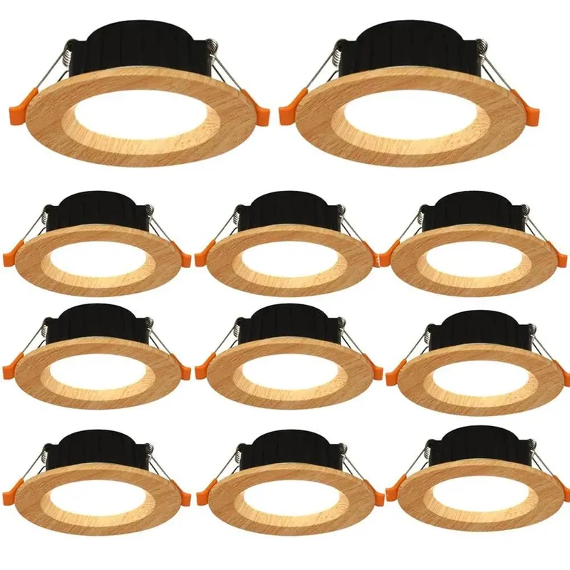 11 Pack Wood Grain Round Recessed LED Downlights Retrofit Kit 5W 7W Aluminum Baffle Trim Warm White 3000K For Home And Commercial Rooms Adding A Dope Natural Touch With A Slick Non Peeling Finish