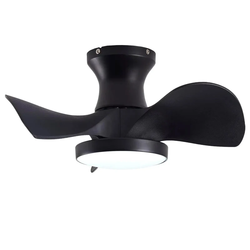 Smooth Twenty Two Inch Matte Black Ceiling Fan With Dead Quiet DC Motor And Darn Handy Remote Control Three Way Led Lighting Reversible Blades No Drama Flush Mount For Chill Bedrooms And Tight Kitchens Or Baths