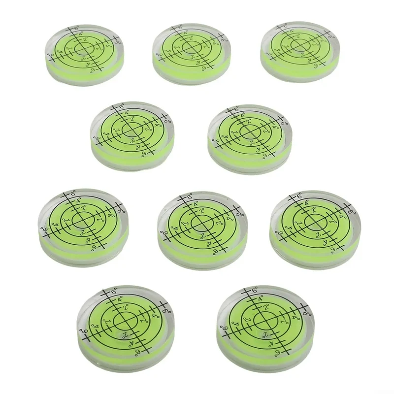 10 Piece High Precision Circular Spirit Level Vials, 32mm Clear Acrylic Bubble Indicators Featuring Anti Parallax Sight Lines, Built Like A Tank For Quick Layouts And Heavy Duty Carpentry Work