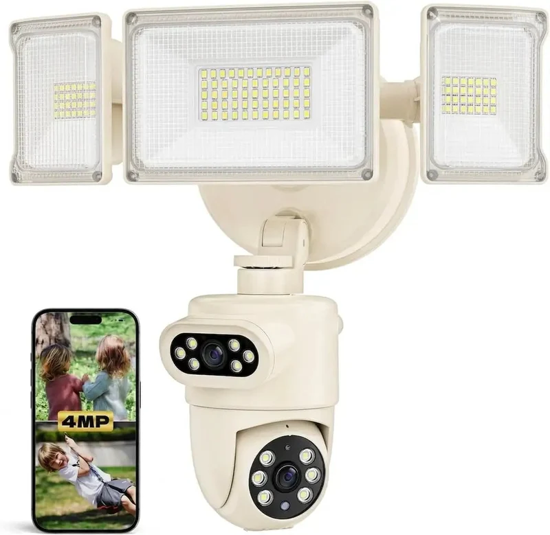 Cream Finish Outdoor Floodlight Security Camera With Motion Sensor Weatherproof Surveillance Spotlight That Really Slaps And Keeps Your Home Locked Down Tough Setup