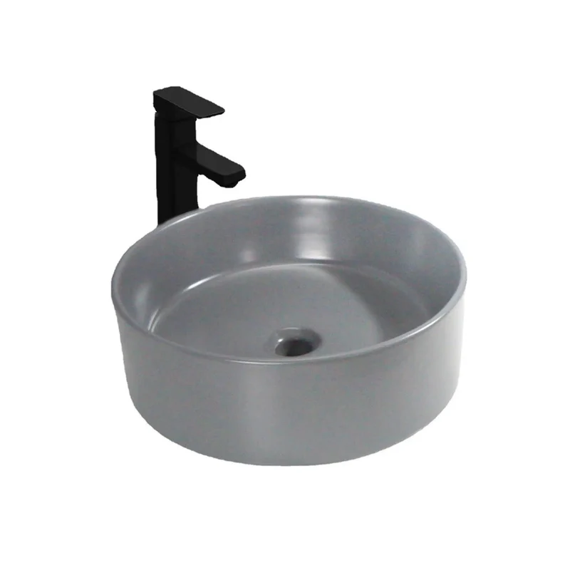 Sleek Round Ceramic Vessel Sink In Matte Gray Finish For A Pretty Sweet Bathroom Glow Up Durable Countertop Basin With Standard Drain Size And Smooth Edge Design