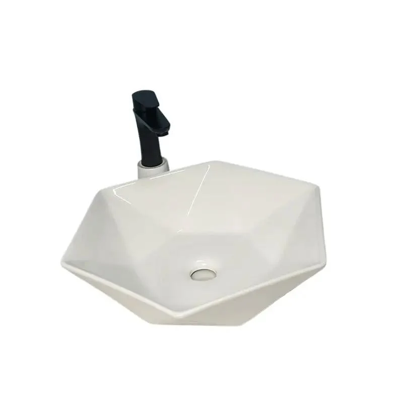 Premium Anti Scratch Glaze Surface Mounted Hexagonal Ceramic Vessel Sink Straight Up Slick Artistic Wash Basin For Modern Bathroom Vanity Sink For Hotels And Spas
