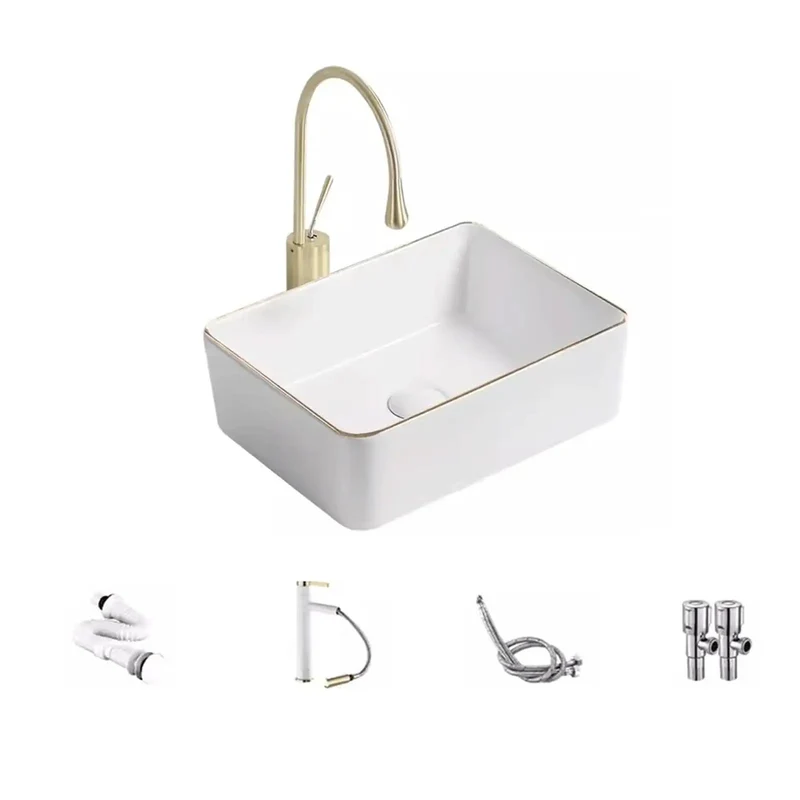 Slick Ceramic Vessel Sink With Bold Gold Trim High Gloss Porcelain Finish Small Bathroom Wash Basin Boss Quality Setup For Fresh Room Makeovers And Next Level Style