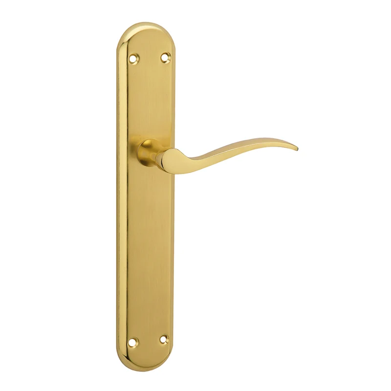 Poignée moderne modèle '890' avec plaque ovale en aluminium finition doré satiné pour portes