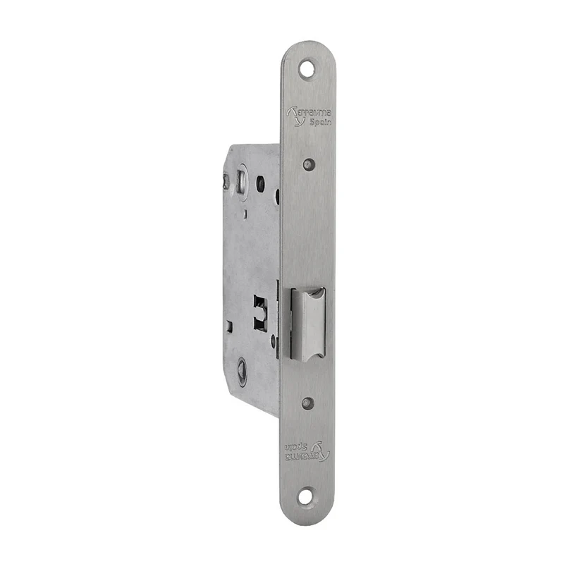 Bouton de porte excentré avec condamnation à 70 mm, finition nickel satiné, chant rond