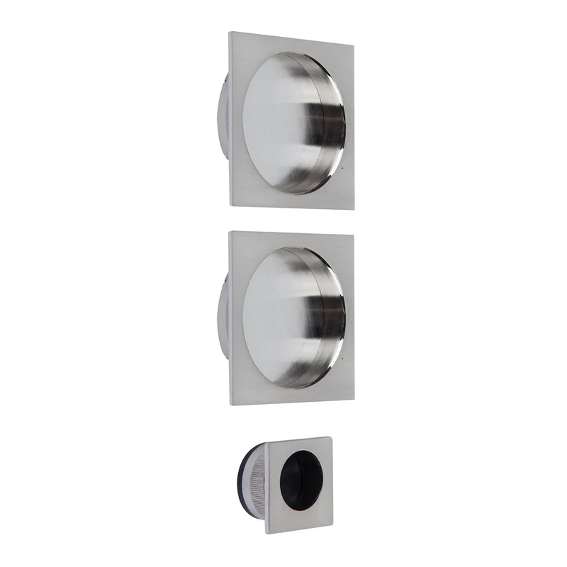 Kit de poignées cuvettes carrées pour porte coulissante en nickel satiné