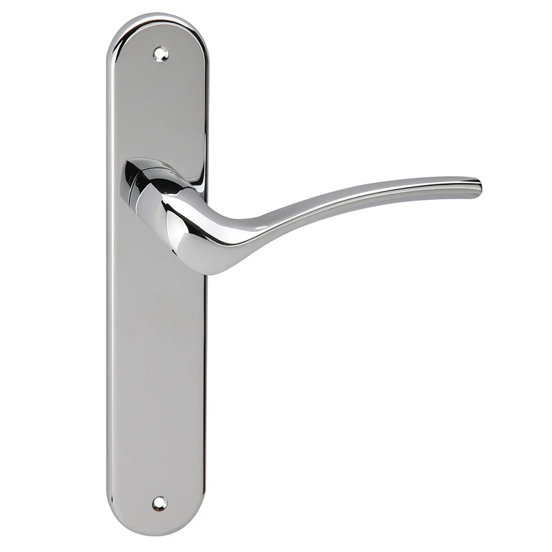 Poignée modèle « 930 » en zamak avec plaque ovale, finition chrome brillant, pour portes