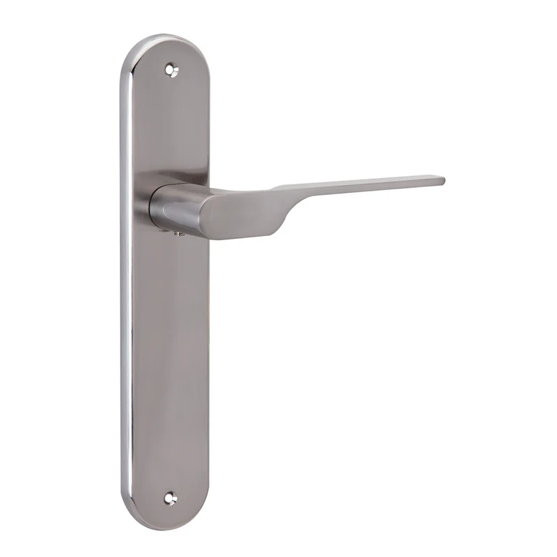 Poignée modèle « 640 » avec plaque ovale pour portes en zamak finition nickel satiné avec béquille moderne