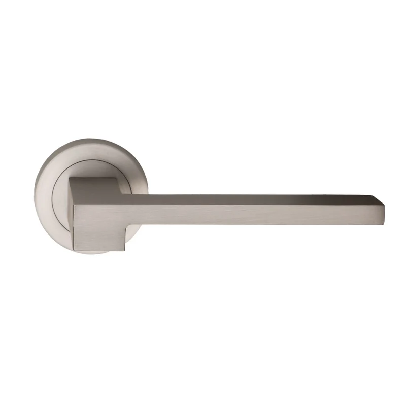 Poignée de porte Lugh avec rosace ronde en nickel mat