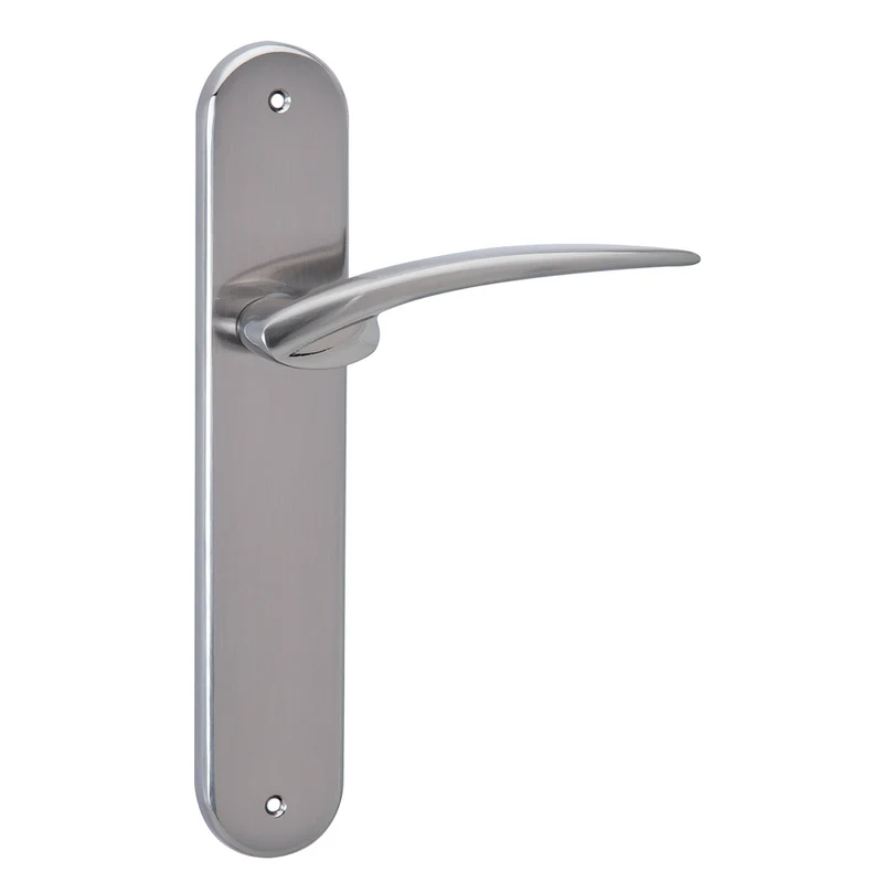 Poignée modèle « 440 » avec plaque ovale en zamak finition nickel satiné pour portes