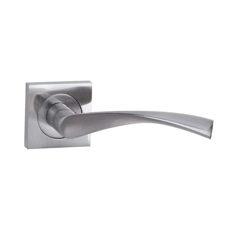 Béquille « 130A » en aluminium nickel satiné sur rosace carrée pour portes