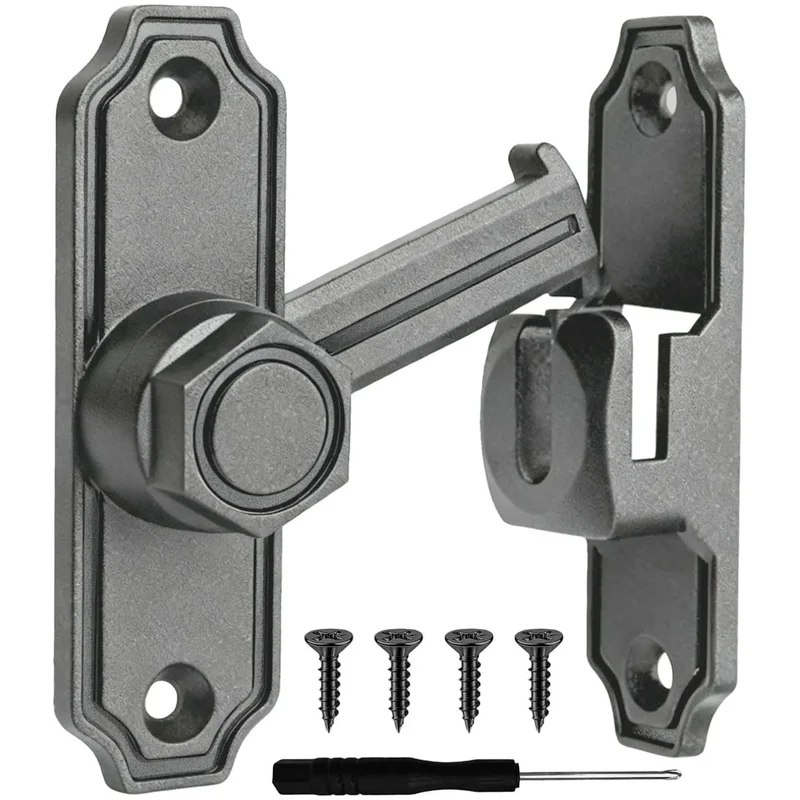 Beefy Flip Gate Latch For Barn Doors With 360 Degree Rotary Hasp And Right Angle Swinging Design Rust Resistant Zinc Alloy Security Lock In Gray That Is Legit Durable And Super Easy To Install On Any Patio Or Balcony