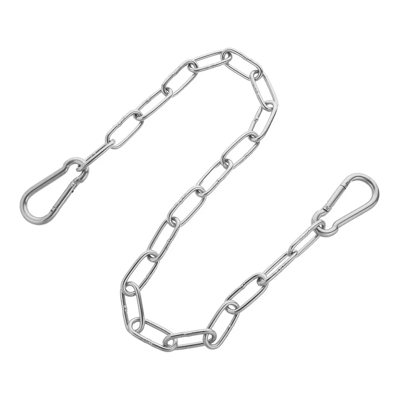 Heavy Duty Stainless Steel Chain Gate Latch With Double Carabiner Hooks For Pet Cages And Dog Fences Featuring A Burr Free Surface And Totally Secure Snap Assembly For Sweet And Solid Protection