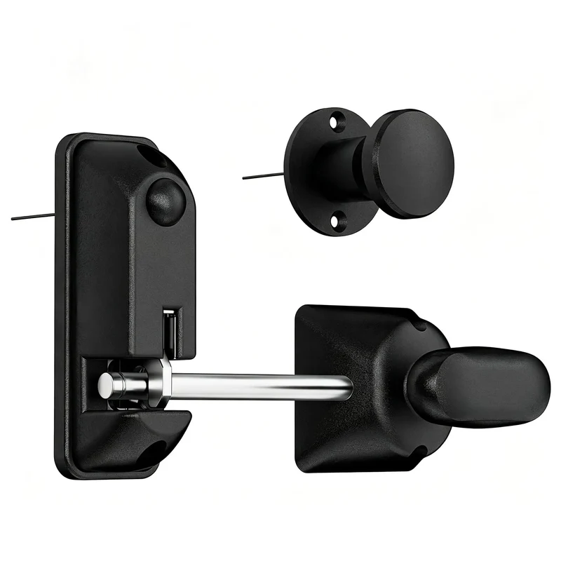 Heavy Duty One Hand Spring Pop Gate Latch With Self Locking Design For Wood And Vinyl Fences Rustproof Weatherproof Slick Black Coating No Sweat Quick Release